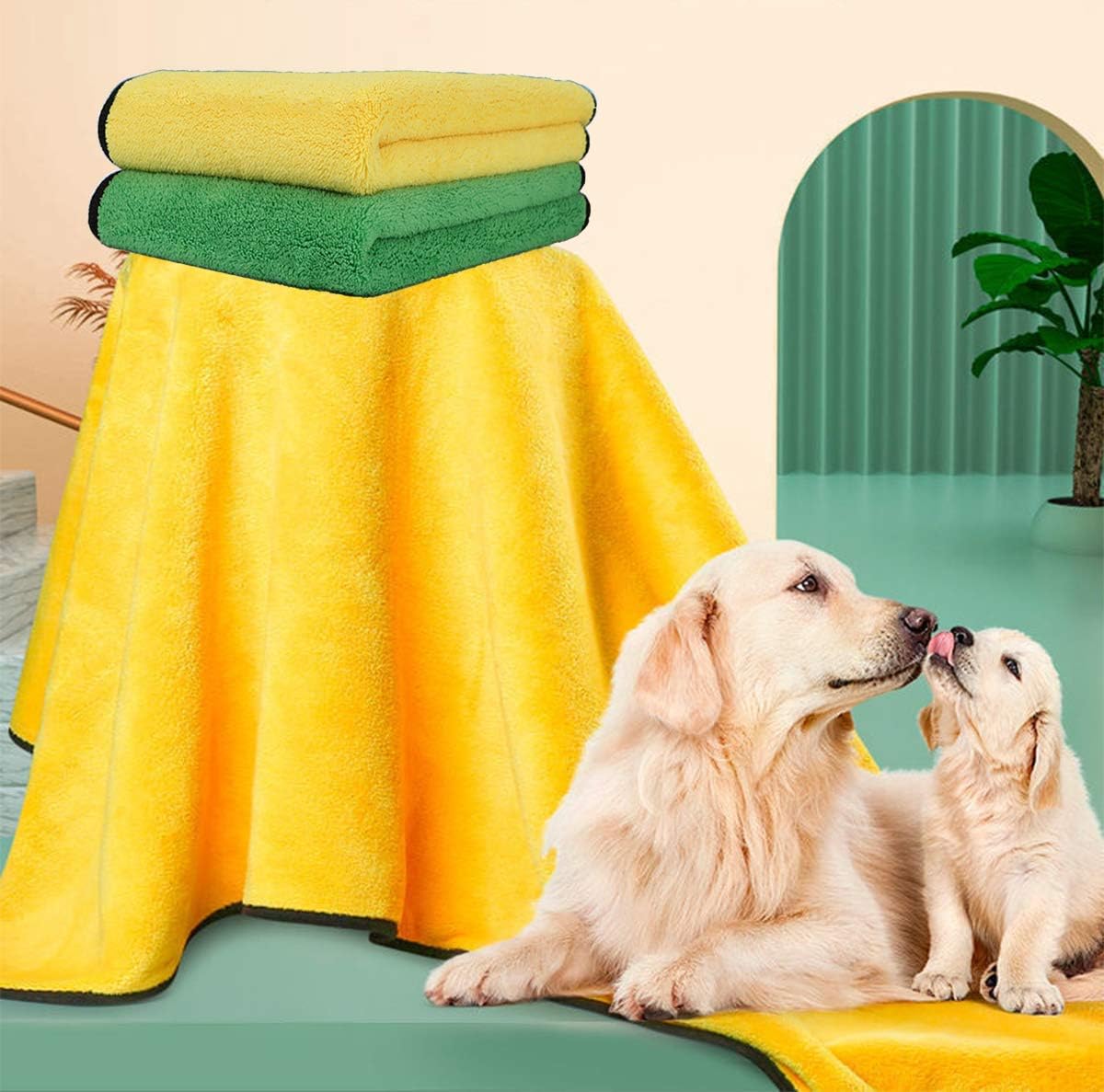 2 Pack Super Absorbent Microfiber Dog Bath Towel- Machine Washable